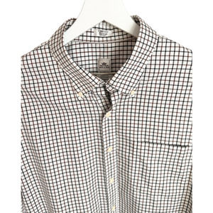 Peter Millar Dress Mens Long Sleeve Dress Shirt XL Tall White Brown Black Plaid